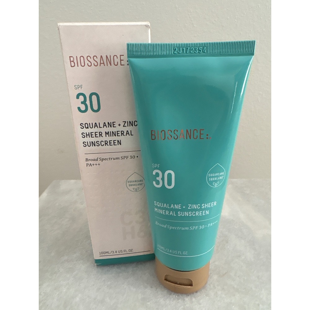 Biossance Squalane + Zinc Sheer Mineral Sunscreen SPF 30 3.4oz 100ml NEW